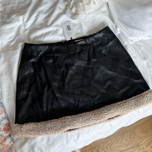 NWT WWW Black Faux Leather Skirt with Tan Trim